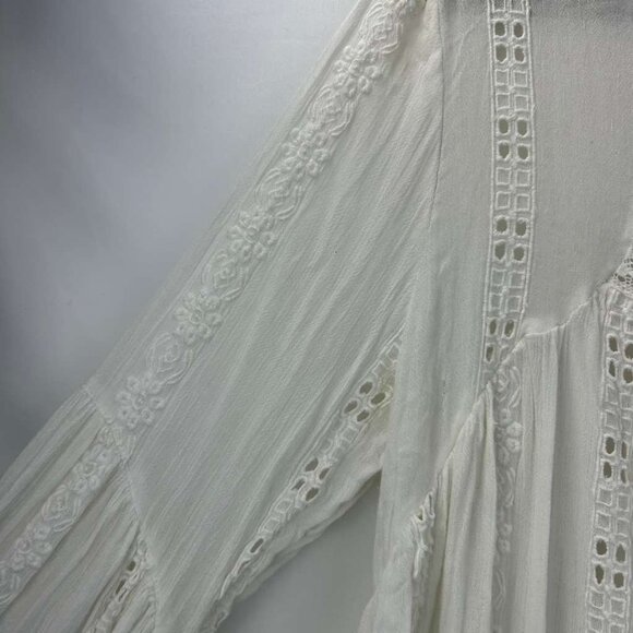 Free People Women's L Long Sleeves Embroidery White Lace Kiss Kiss Tunic Boho - Picture 16 of 16